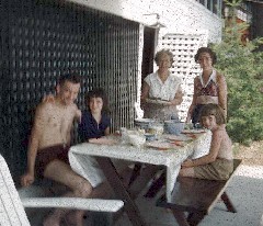 Ben, Ruth Bennett McDougal Dorrough, Adelaide Haydock, Alice, Ann Bennett; camp